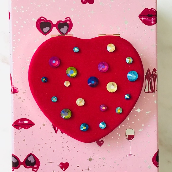 BETSEY JOHNSON Heart Shaped Compact Multicolor Studded Mirror - Picture 5 of 6